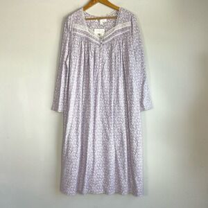 Eileen West Long Sleeve Floral Print Cotton Nightgown Size XL Purple